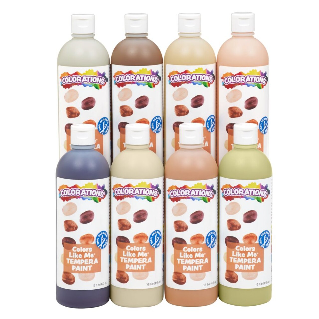 Colorations Washable Multicultural Paint, Color Like Me, 16oz bottle, 8 skin colors, Kids paint, Art Supplies, diverse, rich colors, skin tones, multi-ethnicity, multi cultural